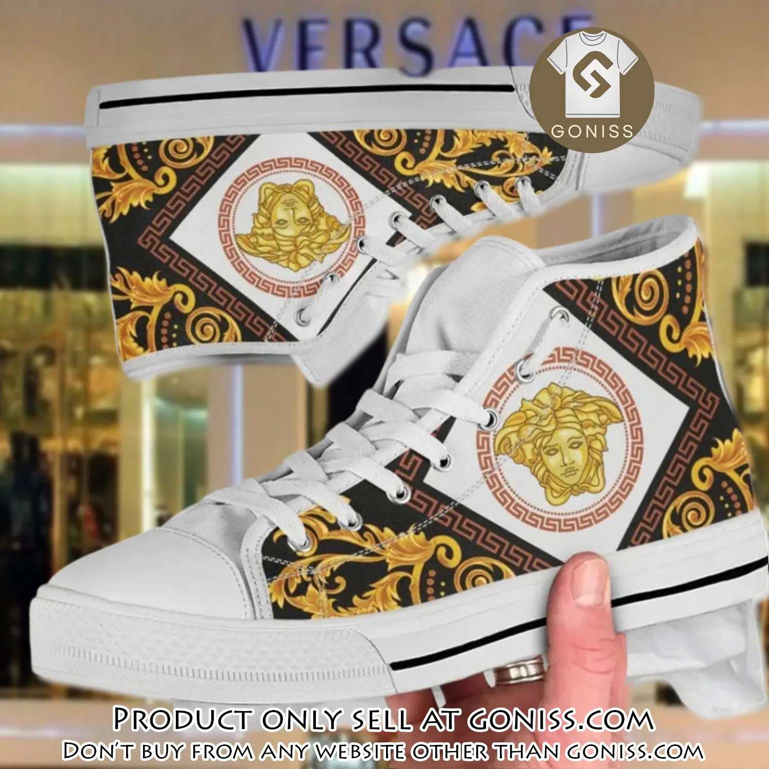 Versace medusa gold white high top canvas shoes luxury brand gifts for men women gn5744670
